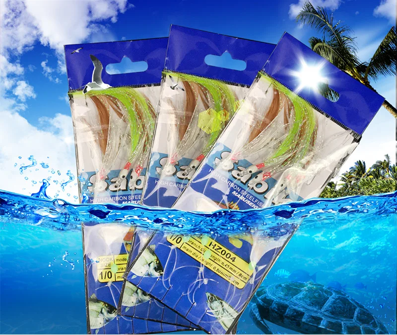 الصيد سلسلة هوك ريش الدجاج Maruseigo السنانير الأخطبوط توهج الأسود حبة 1/0 # #3