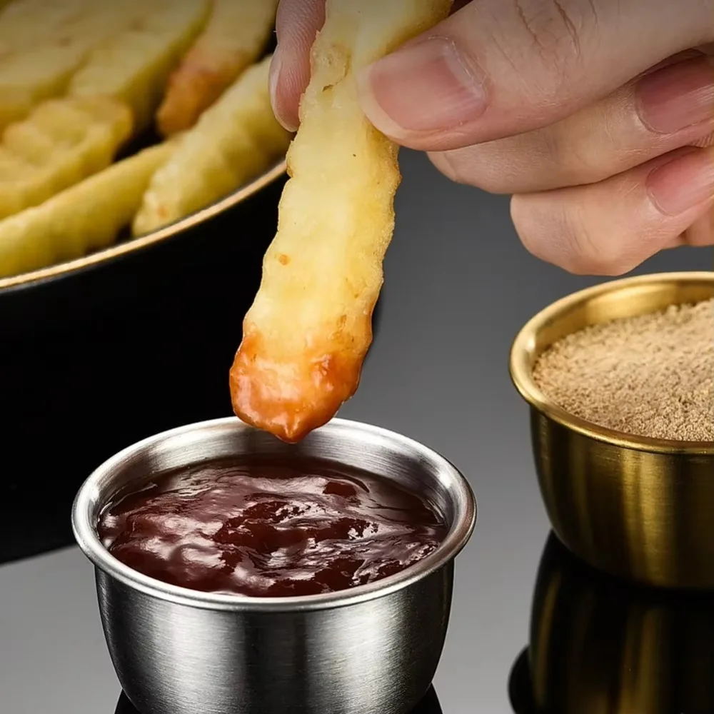 

3/6/12pcs 5.5/6cm Sauce Dipping Bowl 304 Stainless Steel Round Seasoning Serving Dishes Sets Tray Reusable Mini Dipping Cups