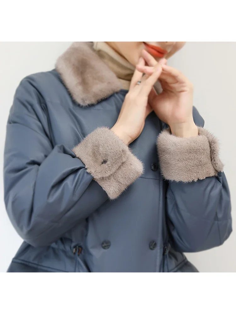 Tajeyane-Chaqueta de piel de oveja auténtica para mujer, abrigos de plumón, chaquetas de cuero holgadas, abrigo cálido con Cuello de piel de visón, invierno, 2023