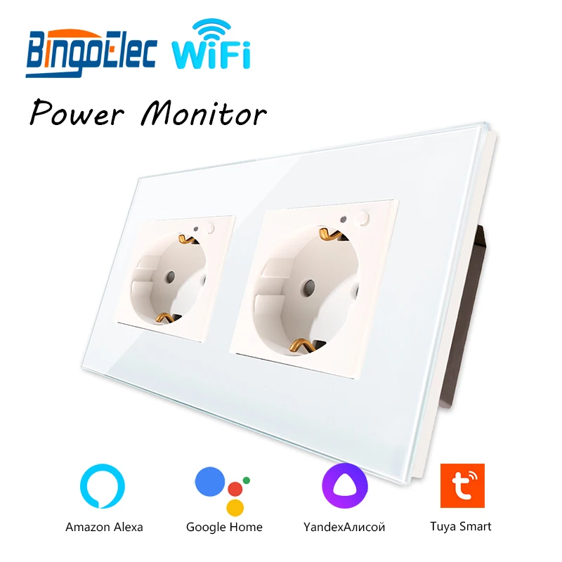 Bingoelec Wifi presa a muro Standard ue pannello in cristallo prese intelligenti funzionano con Tuya Google Home Power Monitor