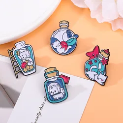 4pcs Cute Cartoon White Cat Drifting Bottle Enamel Brooch Creative Lapel Pin Badge Backpack Clothing Hat Accessories