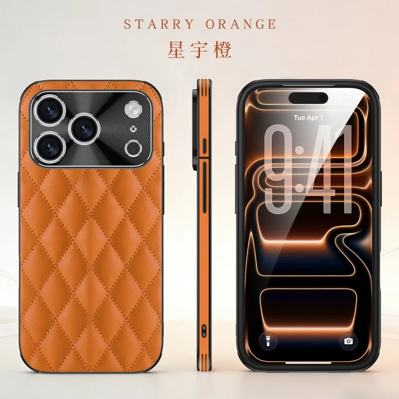 

Argyle Pattern Leather Case For iPhone 17 Pro Max Lens Precise Hole Protection Cover For iPhone 17 Pro women's Elegant Case