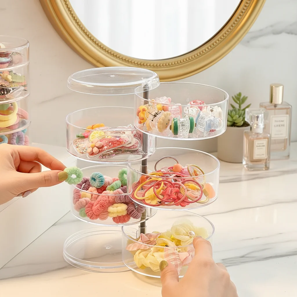 Acrylic Hair Accessories Organizer Box Elastic Hair Bands Hairpins Headwear Storage Case Jewelry Box