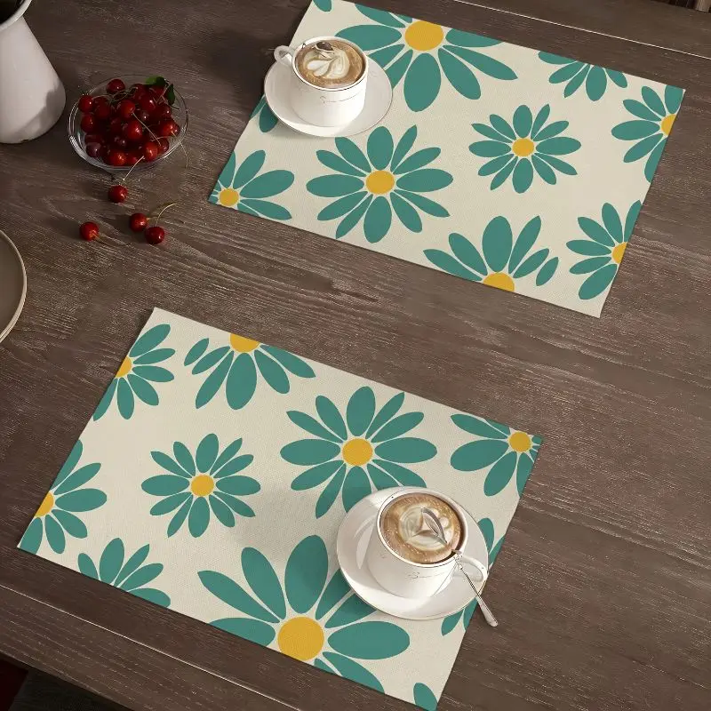 VIKAMA 2/4/6PCS Fresh Green Daisy Placemats Heat Resistant Washable Non Slip Farmhouse Kitchen Home Decor