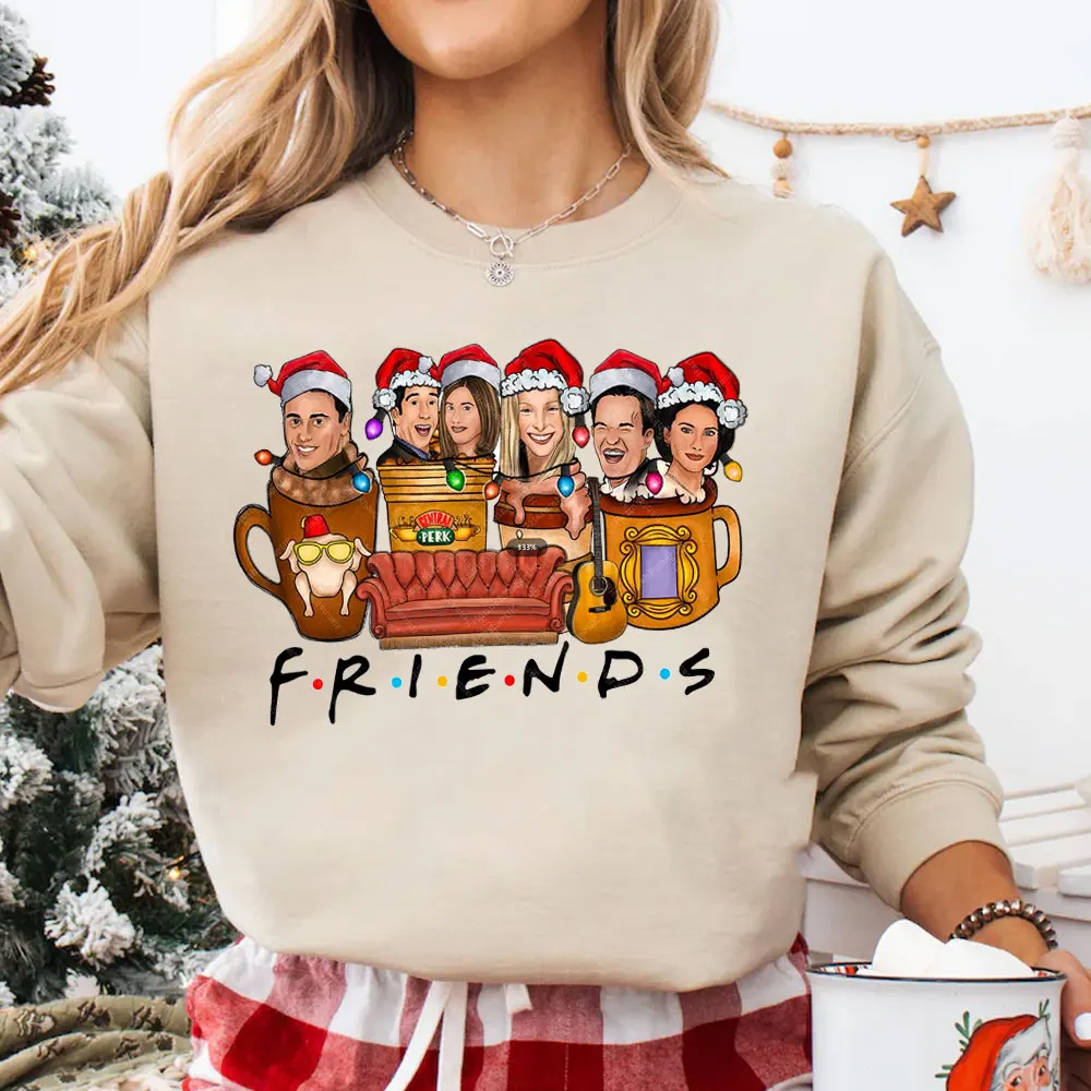 New in Hoodies & Sweatshirts Fashion Friends Tv Show Funny Cartoon Christmas Hat Sweatshirt Winter Clothes Women Round Neck Tops