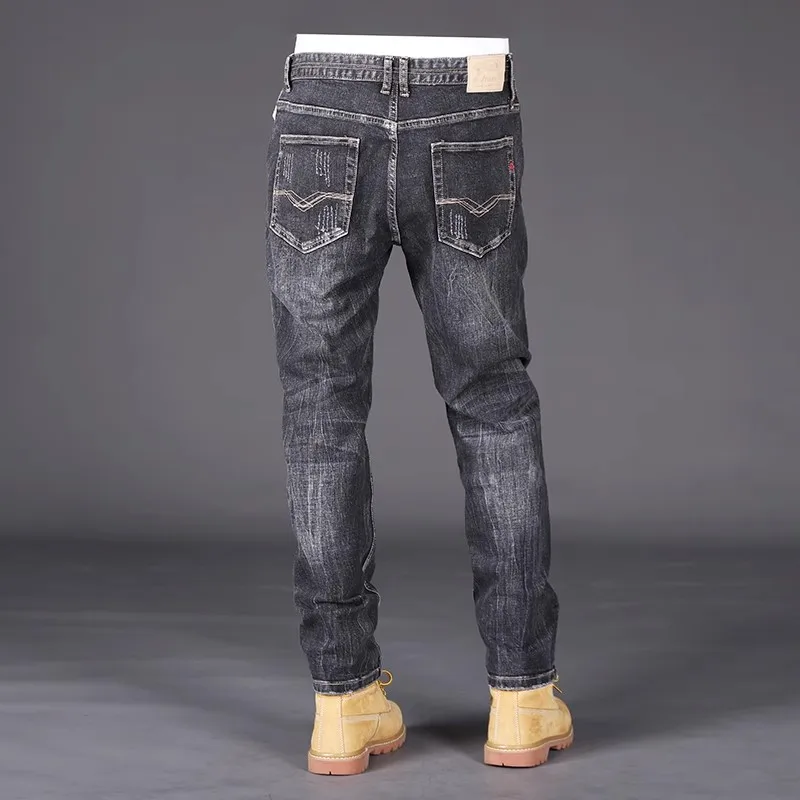 Newly Designer Fashion Men Jeans Retro Black Gray Stretch Slim Fit Ripped Jeans Men Italian Style Vintage Casual Denim Pants