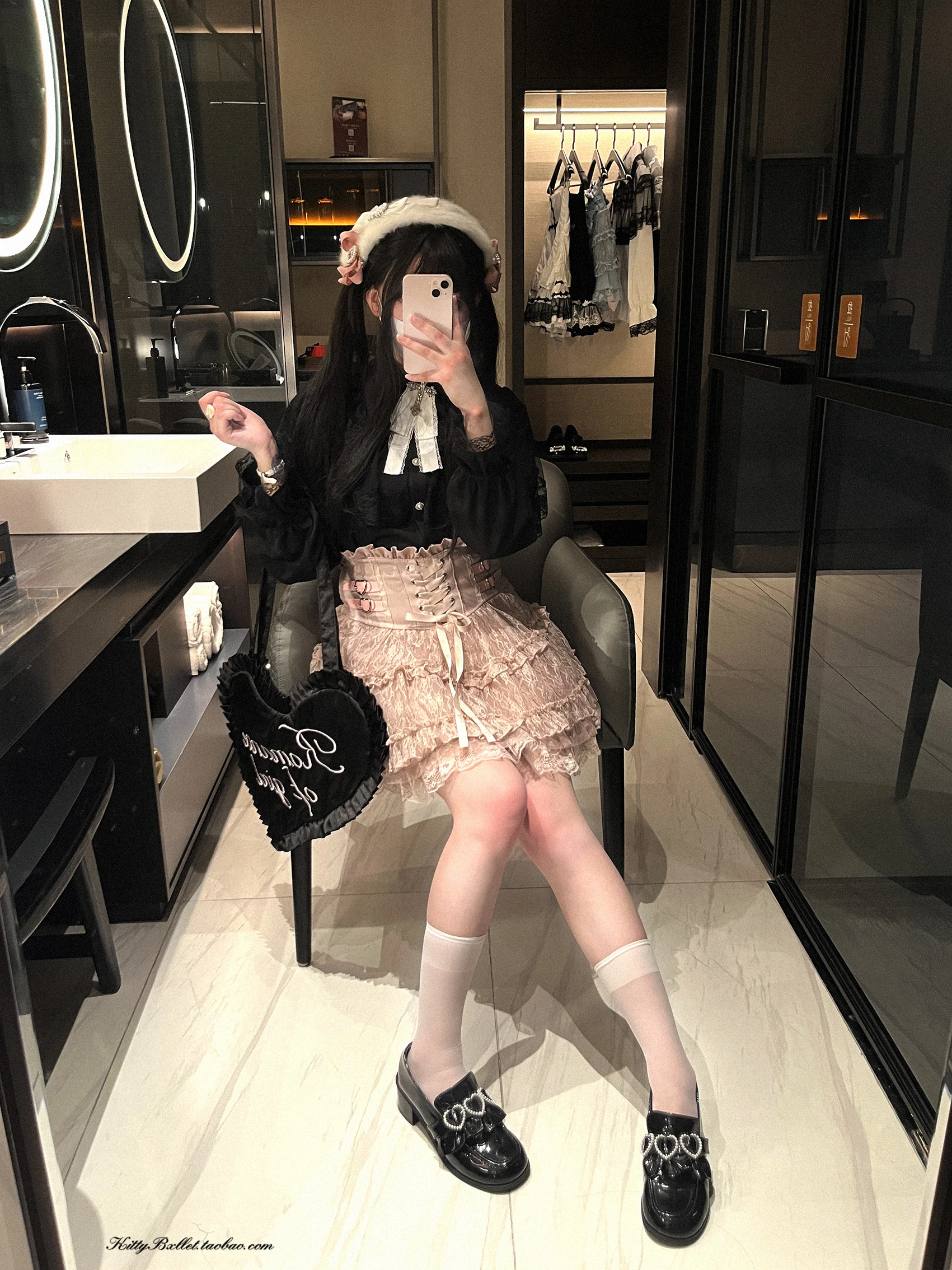 Japanese Mine Style Lace Splicing Short Skirts High Waist Lace-up A-line Heart Leather Buckle Sweet Versatile Mini Skirt Women