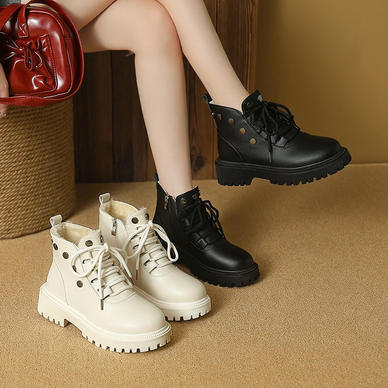 

Winter Elegant Round Toe Lace Up and Plush Thick Soled Casual Short Boots Fashionable Best Seller New Comfortable Women's Boots
