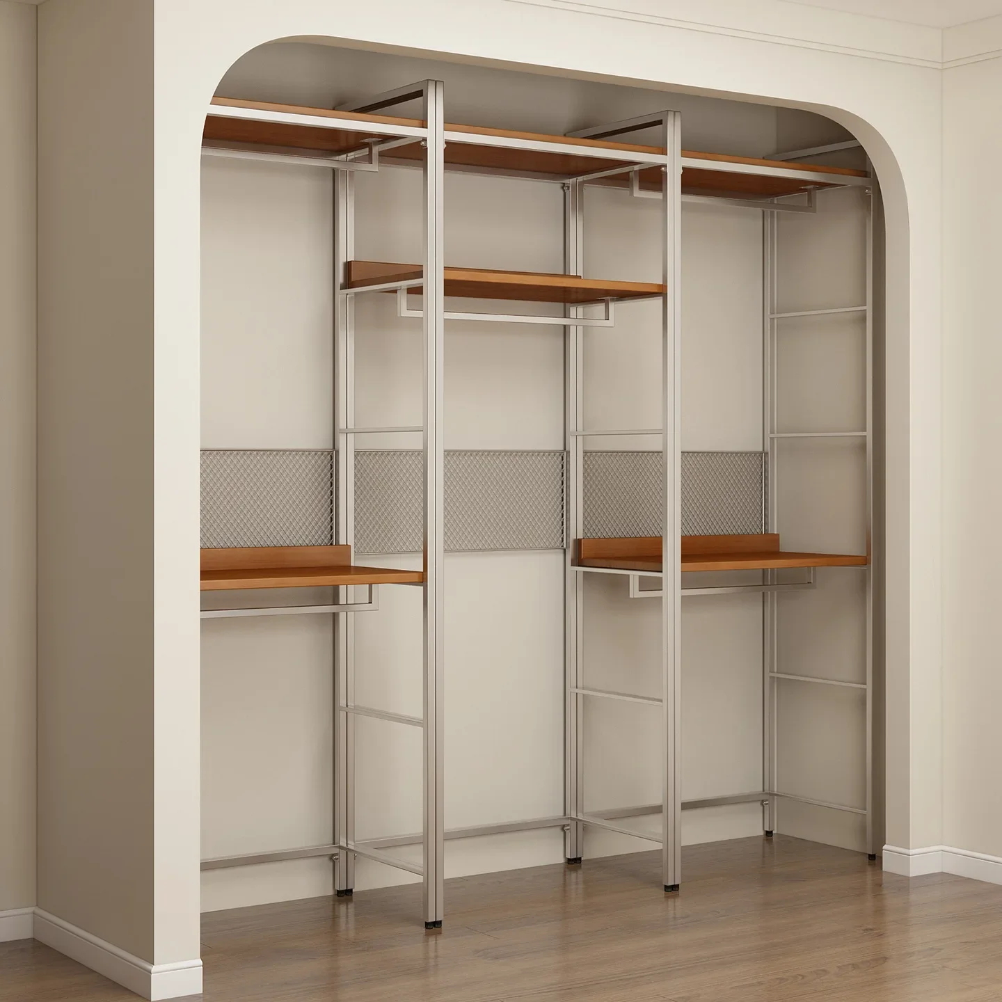 Metal wardrobe full solid wood bedroom household wrought iron steel frame structure corner cloakroom