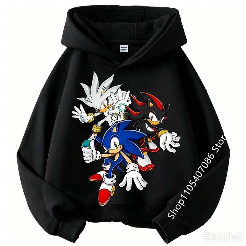 Fashion Soft Clothes Sweatshirt Boys Girls Outfits Gifts One Piece Clothing Kids Cute Cartoon Thick Hoodie Sonic Anime Hoodies