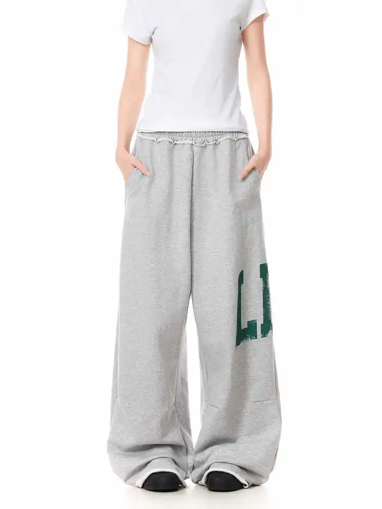 Paar-Stil Vintage-Letter-Print Weite Freizeithose Lockerer Schnitt Bodenlange Casual Hose Elastischer Bund Streetwear Hose 2026