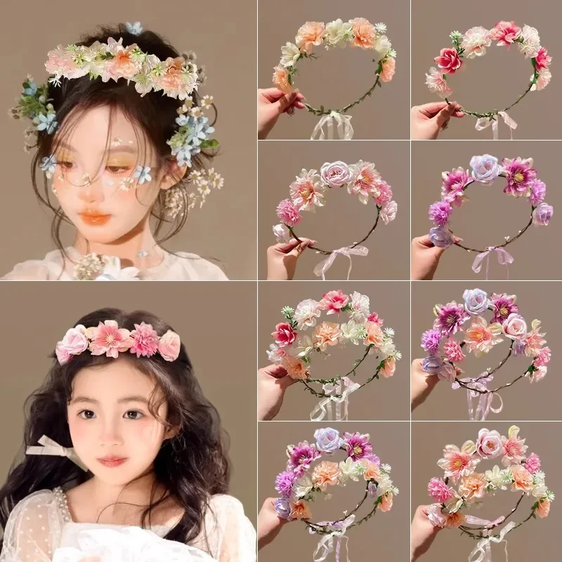 

Bride wreath headdress artificial flower headband travel photos wedding props head flower wreaths garlands headwear decoration