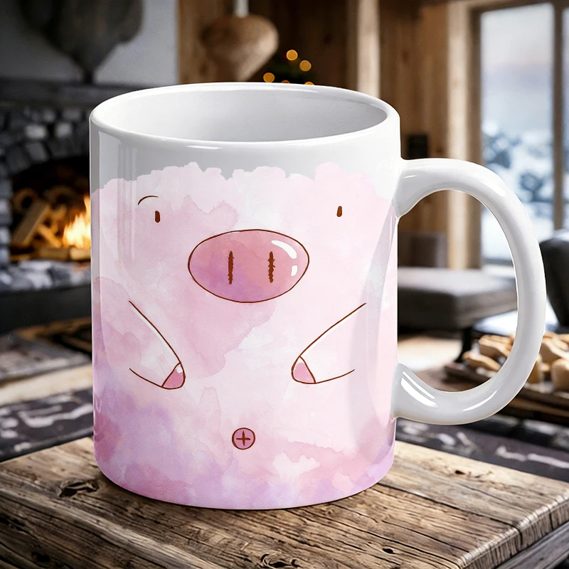 

Watercolor Powder Cute Little Pig Ceramic Cup,Coffee Cup,Milk Cup, Office Tea Cup,Drinking Cup, Fade-Resistant,Gift for Friends