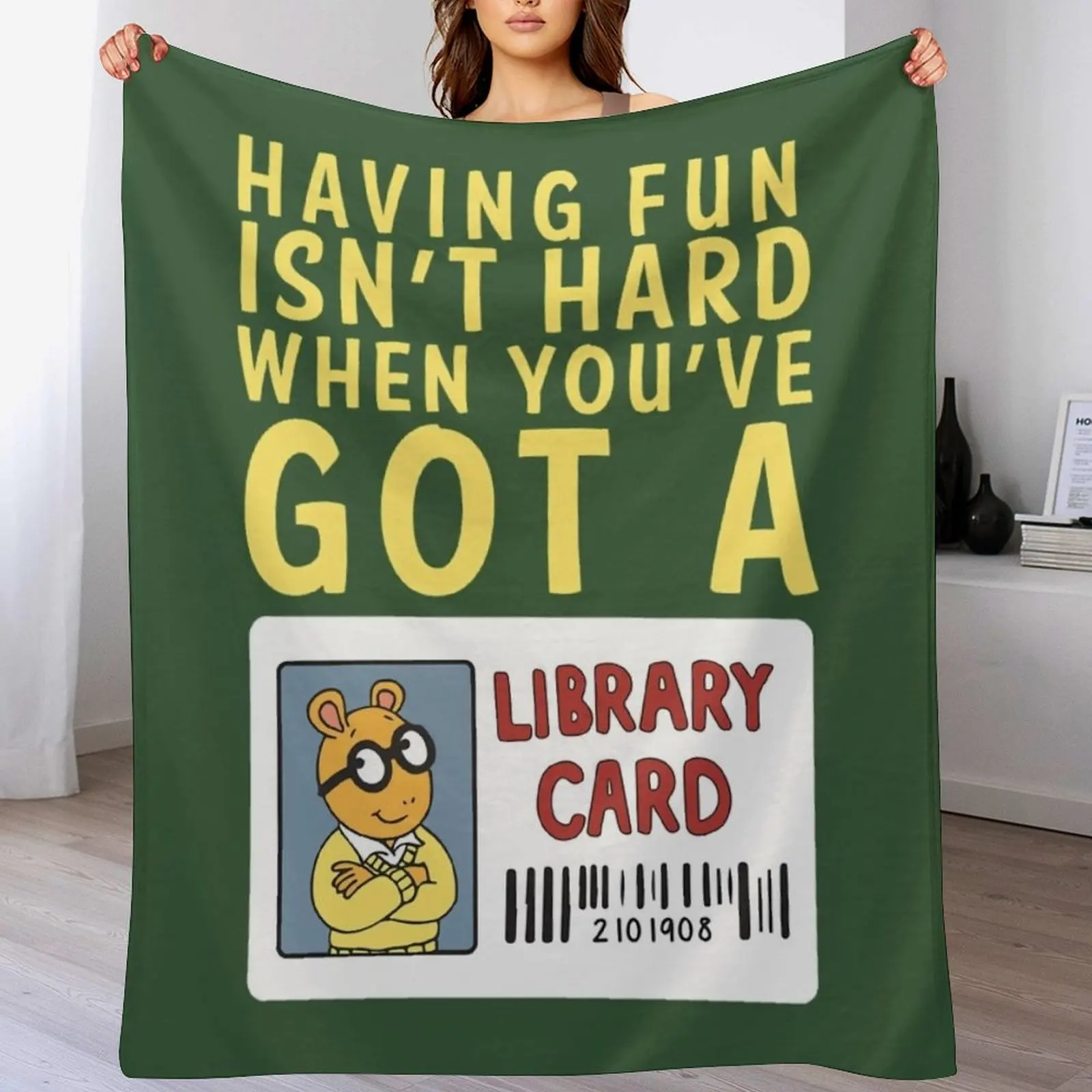 

Arthur Library Card Greeting Card \t Throw Blanket Plaid Custom wednesday Sleeping Bag Blankets
