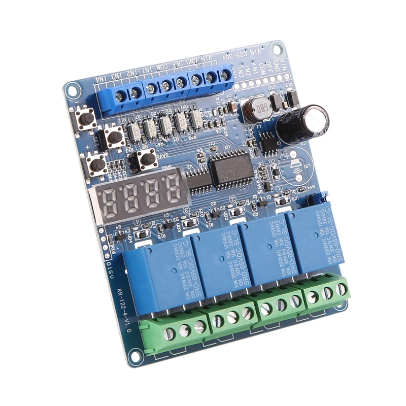 DC 8V-36V 4 Channel LED Display Multifunction Relay Module Self-Locking Timing Relay Module