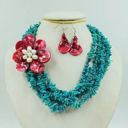 Beautiful ! Classic green coral shells flower necklace 19