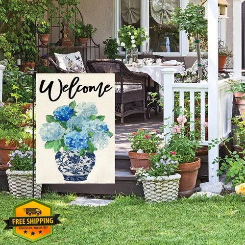 AVOIN Spring Hydrangea Garden Flag 12x18