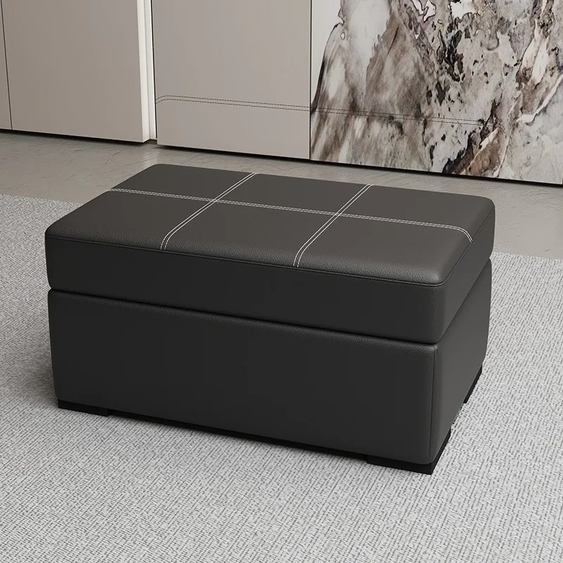 Solid wood sofa stool rectangular multi-functional storage stool household living room pedal chair storage box leather stool