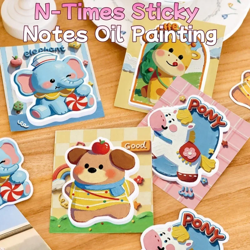 Cute Animal Oil Painting High Aesthetic N Times Sticky Notes Student Memo Pad and Stationery Gift for School