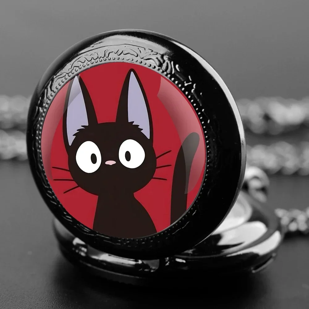 

Cute Black Cat Glass Dome Glass Quartz Pocket Watch Men Women Necklace Accessories Clock Gifts for Children Souvenirs Relógio