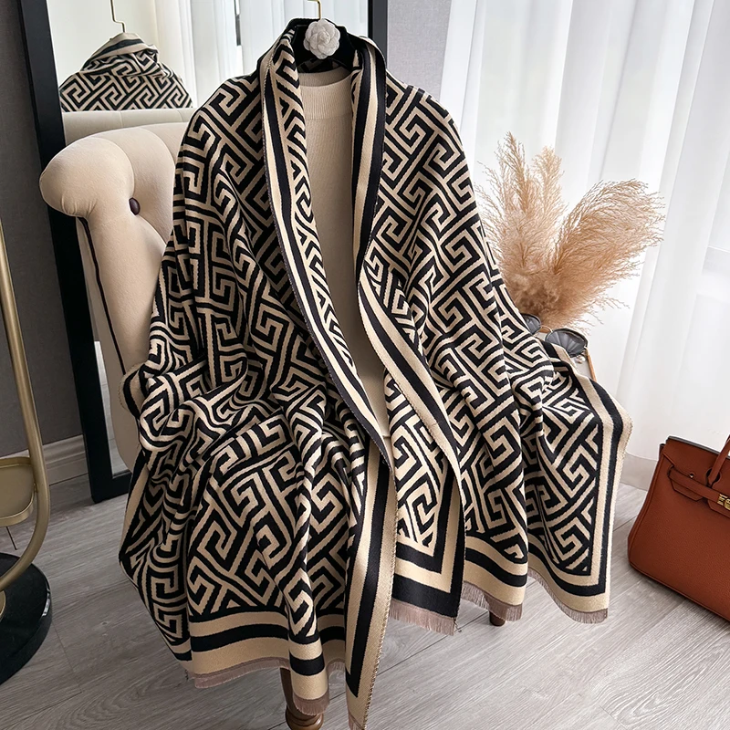 Winter Warm Cashmere Scarf for Women Luxury Pashmina Blanket Thick Shawl Wrap Neckerchief Fashion Bufanda Echarpe Poncho 2024