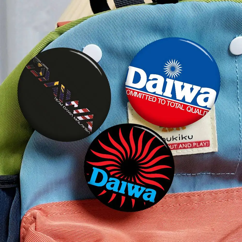 Classic Fishing Tackle Logo D-Daiwa 58mm Figure Icon Badge Handmade Tinplate Brooch For Backpack Clothes Chest Ornament Gifts