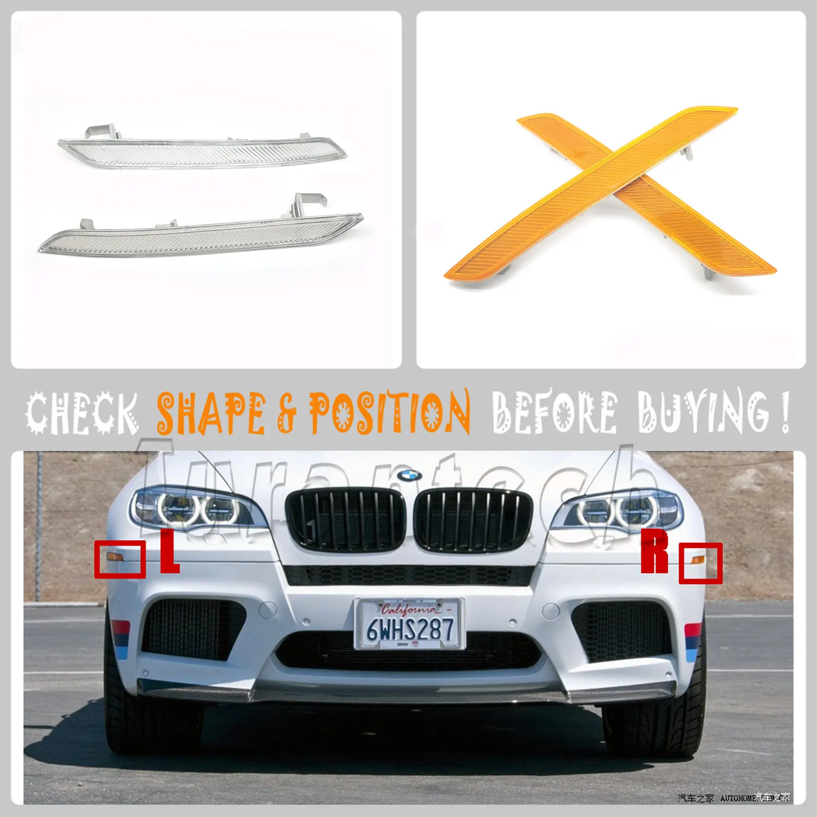 For 08-14 Left Right Side BMW X6/X6 M E71 E72 30dX 35dX 35iX 40dX 40iX 50iX M50dX Hybrid Front Marker Reflector