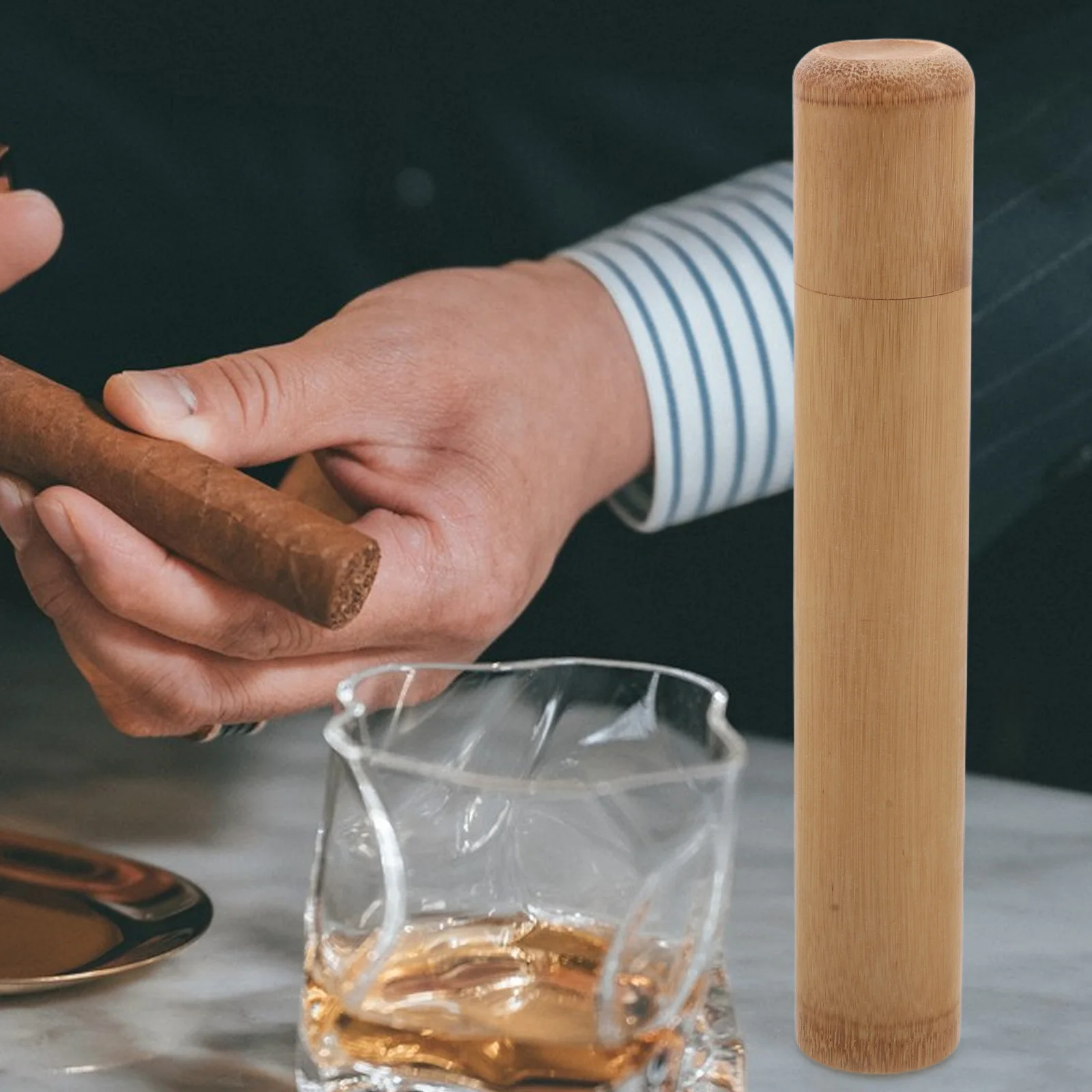 

Bamboo Tube Humidor Holders Portable Travel Accessories Sealed Moisturizing Cases Storage Box Home Office Bar Use