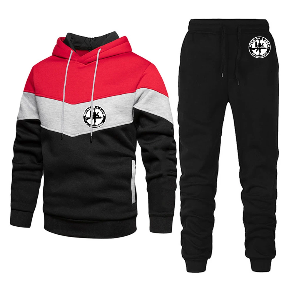 2024 hk heckler koch kein Kompromiss neue Männer Frühling und Herbst drucken lässig dreifarbige Nähte Patchwork Hoodie Hosen Set