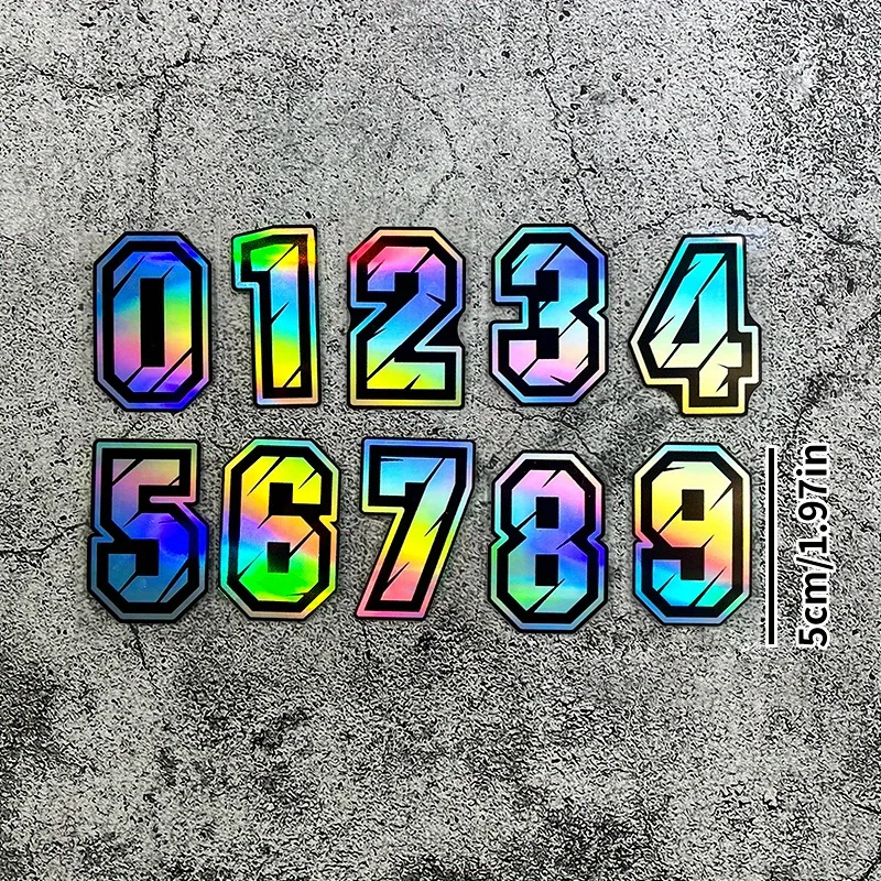 1PC Holographic Racing Number Car Stickers, 0-9 Colorful Digit Decals for Car Body/Window, Add Sporty Vibe to Your Automobile