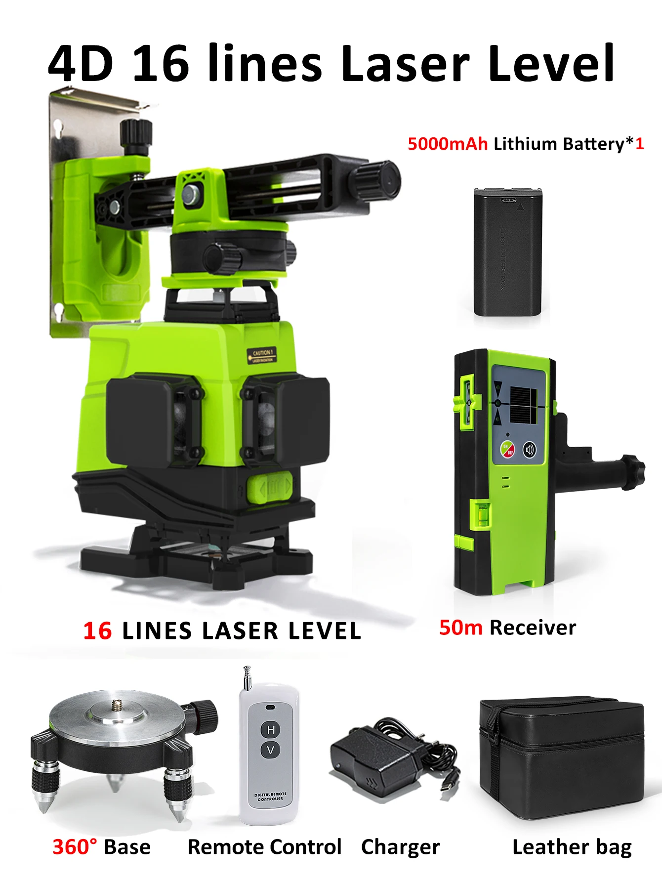 Clubiona 4D German Laser Core Floor and Ceiling Green Lines Remote control Laser Level With 5000mahs Li-ion battery and receiver