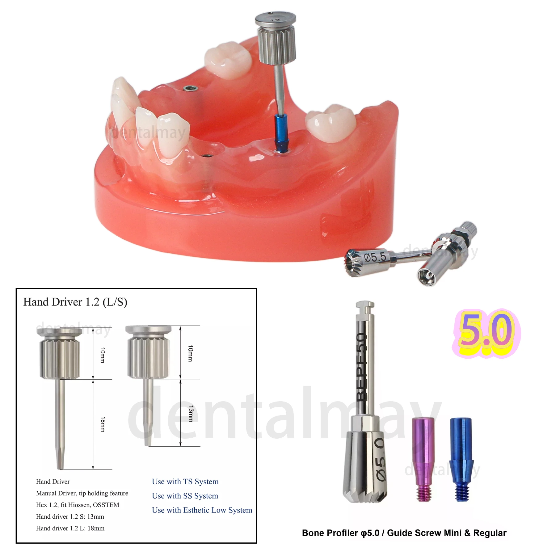 

Universal Implant Fit Hiossen Bone Profiler Ø5.0 Guide Screw Hand Drivers 1.2mm S and L