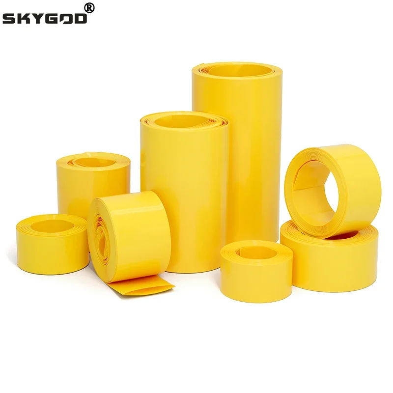 1~20m 18650 Lipo Battery PVC Heat Shrink Tube Pack Yellow 7mm~200mm Cable Sleeve Lithium Insulated Film Wrap Case Protection