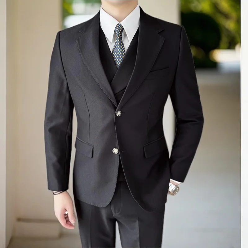 

High End Men's 3 Pieces Suits Sets （ Blazer + Vest + Pants ） Groom Wedding Costume Business Slim Fit Traje De Hombre Elegante