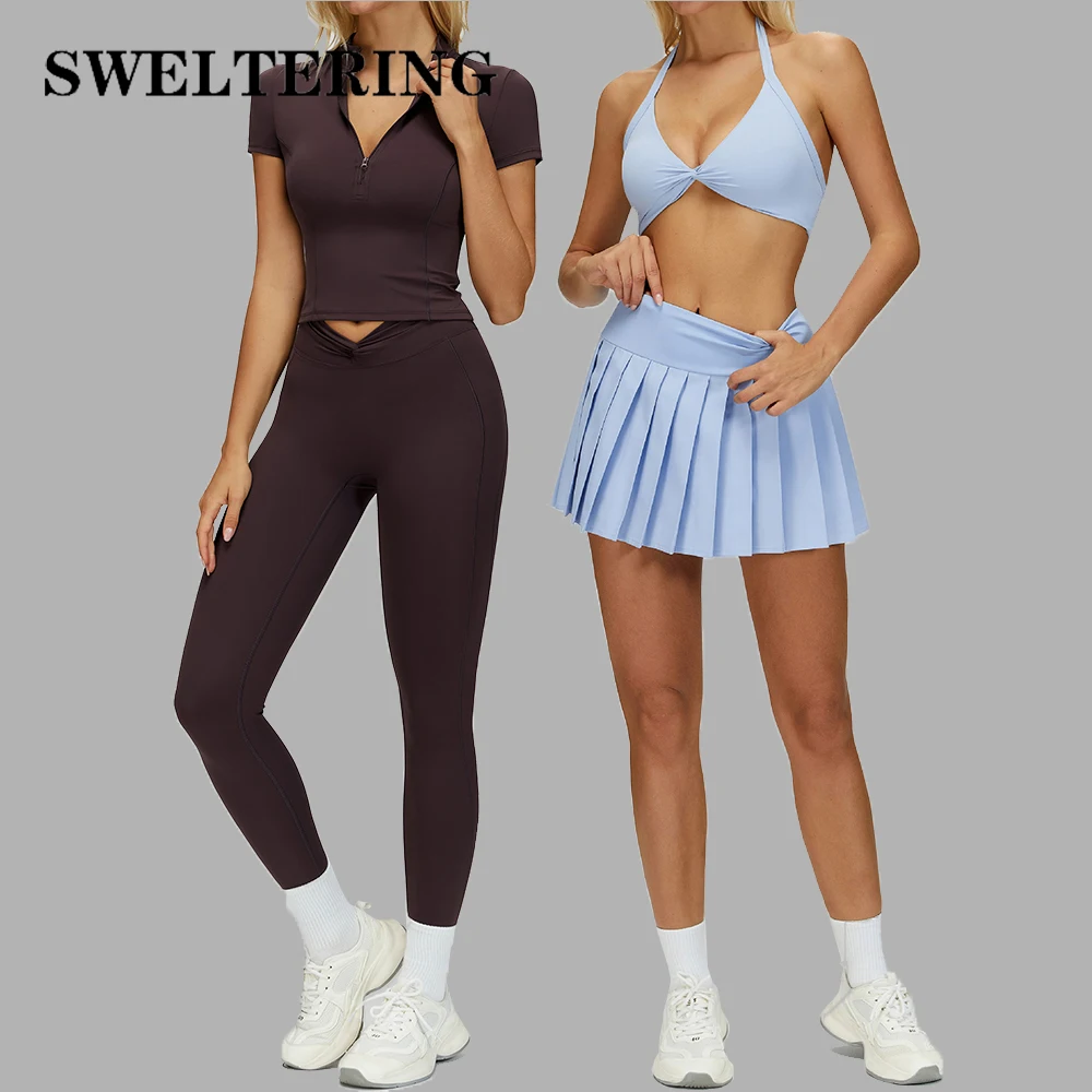 

SWELTERING 2PCS Women Yoga Suit Sports Set Gym Fitness Set Crop Top Tracksuit Workout Clothes Female Short Sleeve Athletic Wear