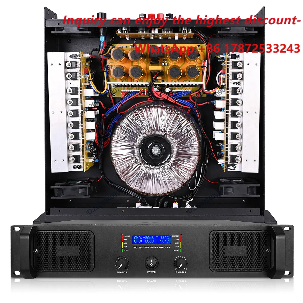 Two channel amplifier 2U aluminum panel H-class stability strong stage performance KTV amplifier 800W * 2