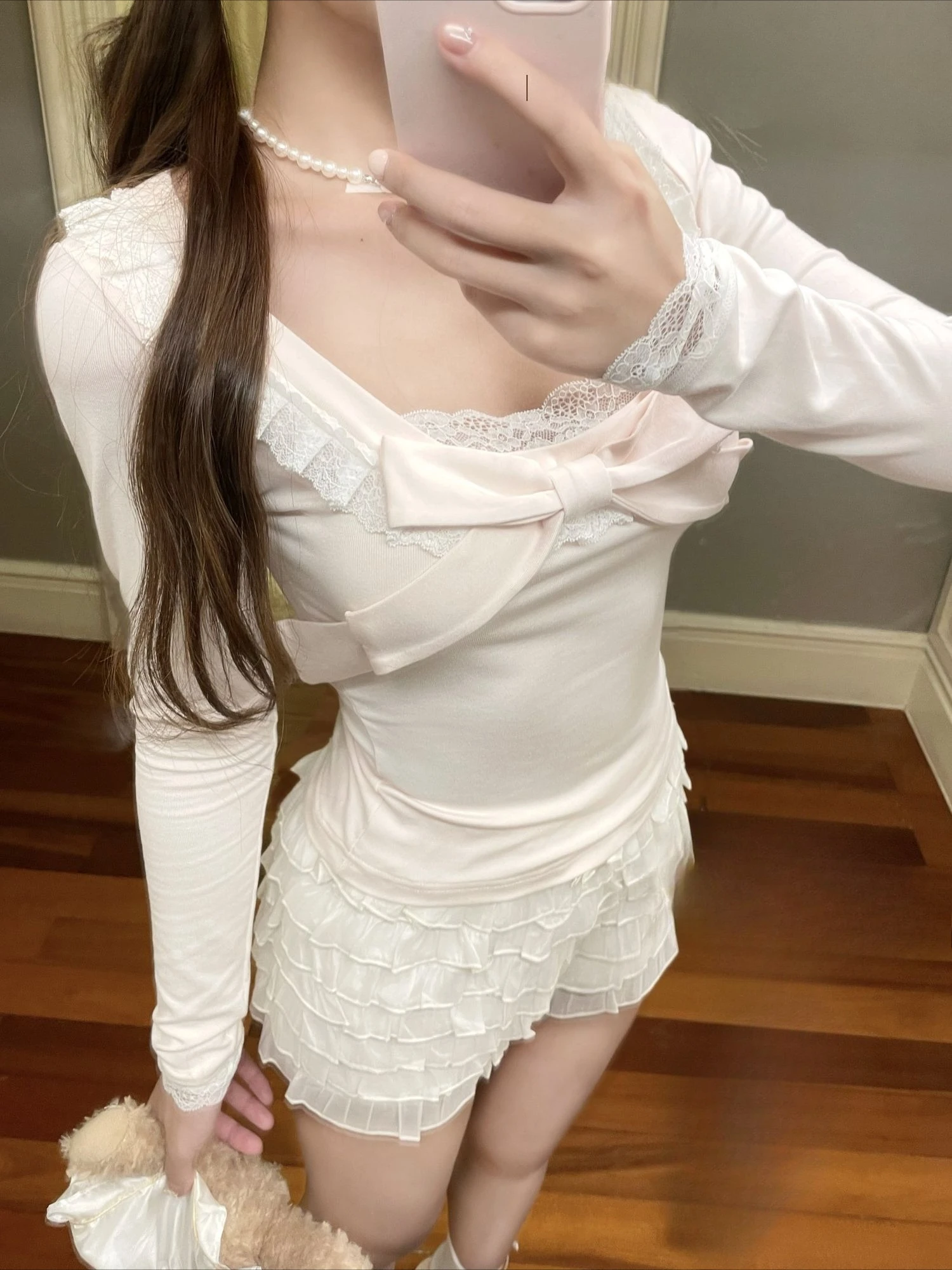 Kawaii Sweet Lolita Long Sleeve Blouse Women Japanese Lace Ruffle Slim Fit Shirt Y2K Harajuku Retro Aesthetic Party Cute Tops