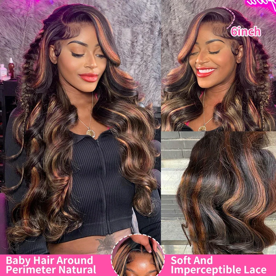 1B/30 Black Brown Body Wave Wigs Human Hair 13x6 HD Lace Frontal Wig Human Hair 13x4 Highlight Ombre Lace Front Wigs For Women