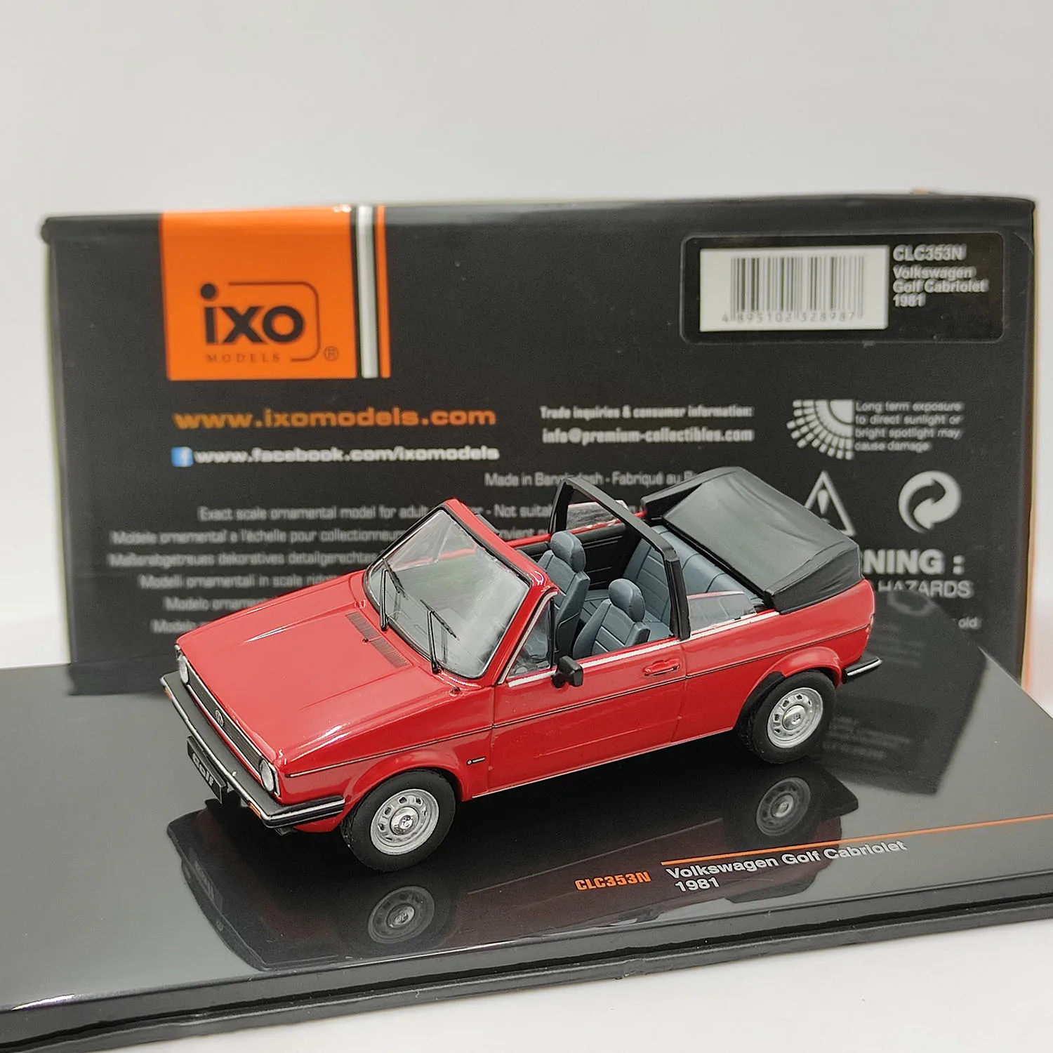 

Diecast IXO 1:43 Scale Volkswagen Golf Cabriolet Alloy Red Collectible Toy Gift Souvenir Display Ornament
