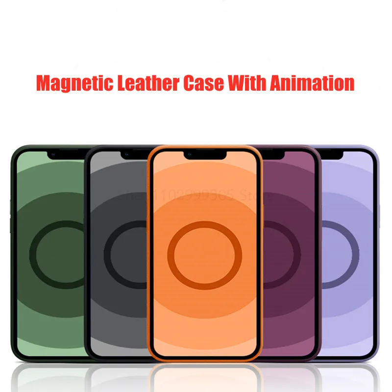 10 pcs Luxury Leather Case With Animation Window For iPhone 14 13 Pro Max 13Mini For Magentic Charging Phone Cover