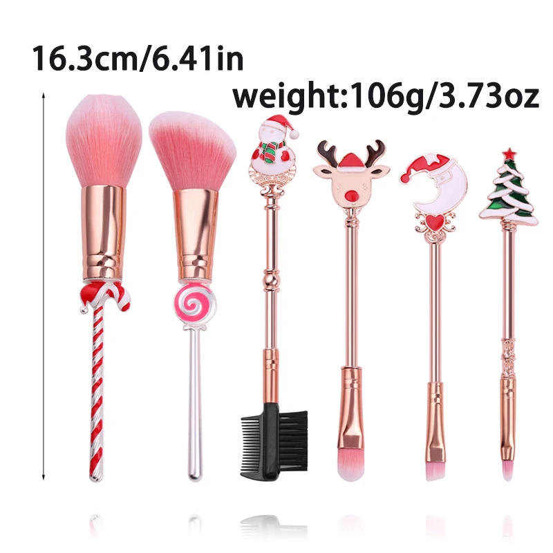 6pcs Makeup Brush Set Festive Christmas Makeup Brushes Set with Durable Metal Handle Artificial Fiber Bristles Xmas Design