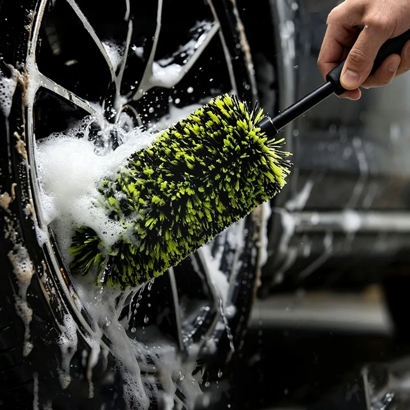 Microfiber‑Bristle Blend Wheel Brushes Bendable Car Rim Detailing Cleaning Brush Plastic Handle Wheel Brush