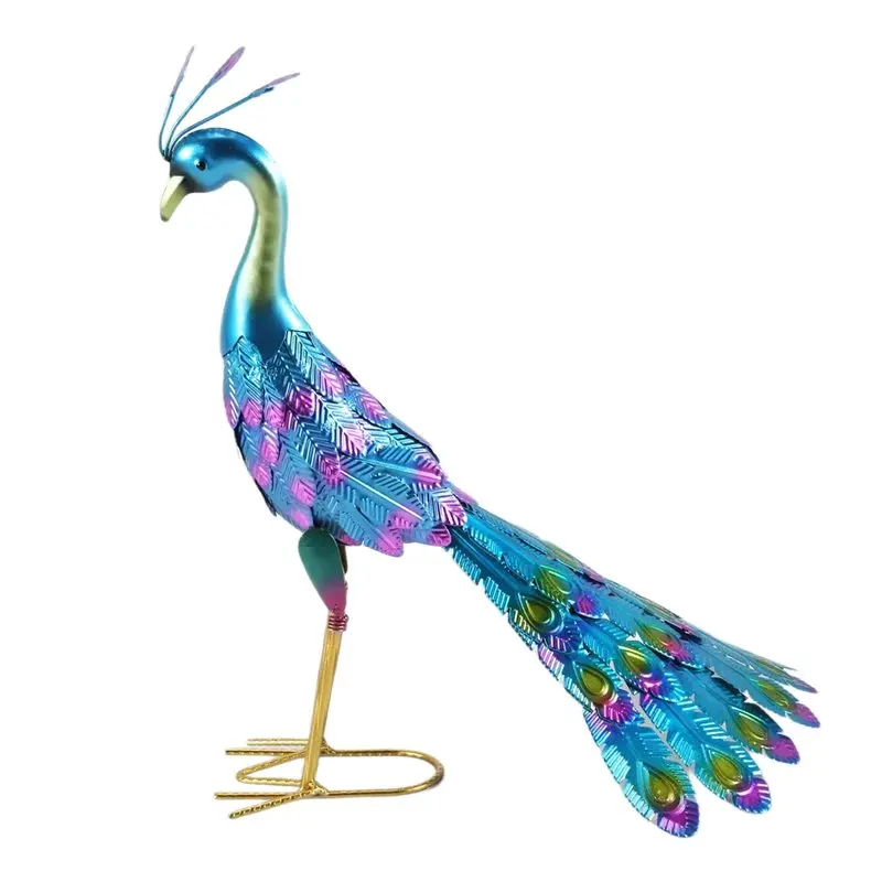 AT21-1 PCS Multicolor Metallic Peacock Statue Outdoor Garden, Patio, Deck, Porch-Yard Art Decoration Metal