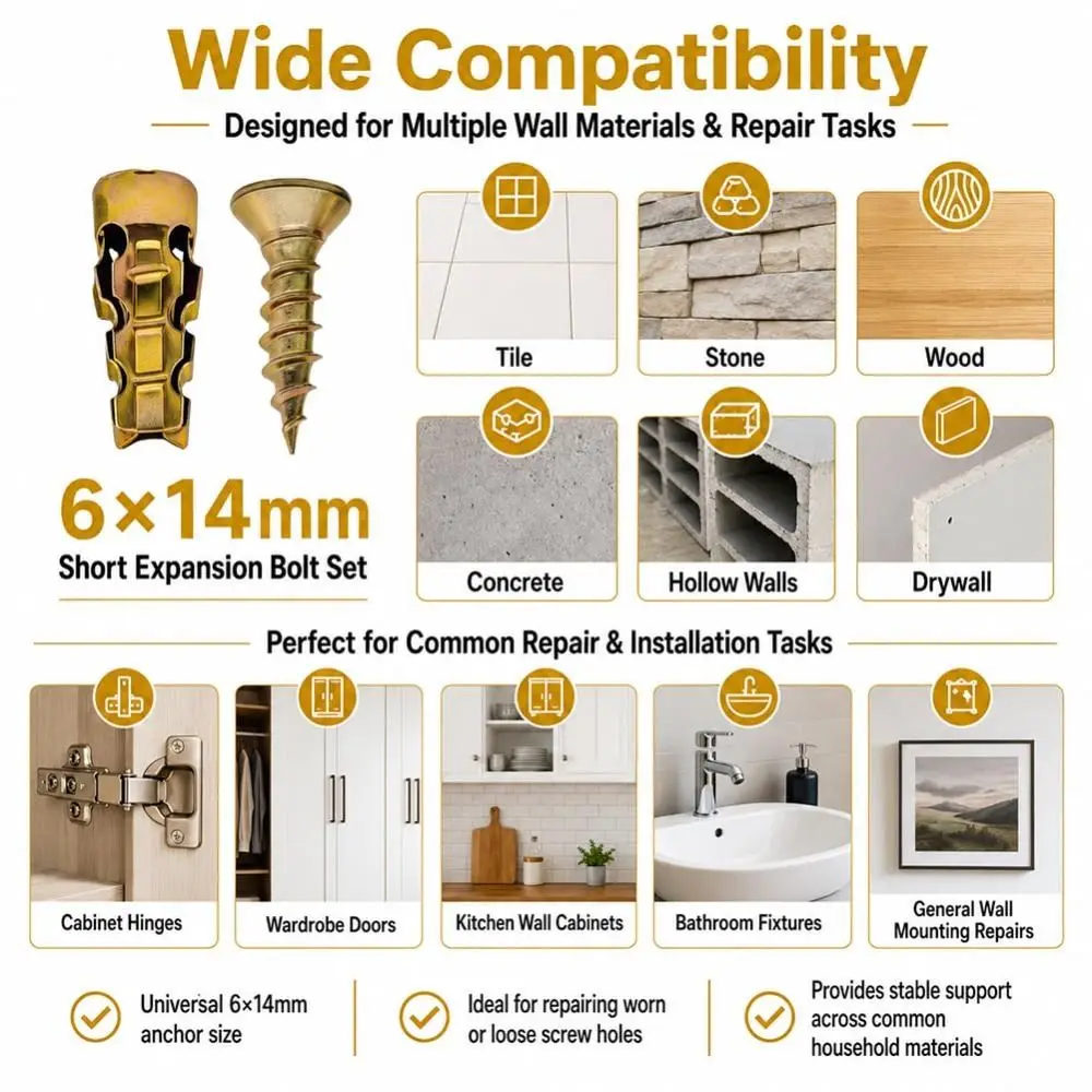 New 6×14mm Self Tapping Screw Short Serrated Hinge Repair Screw Metal Hollow Wall Anchors Wall Drilling