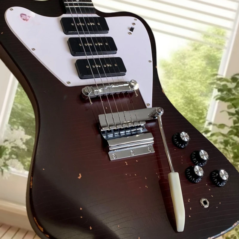Factory Direct Vintage Wine Red Firebird Electric Guitar Triple P90 Pickups Mahogany Body Free Delivery