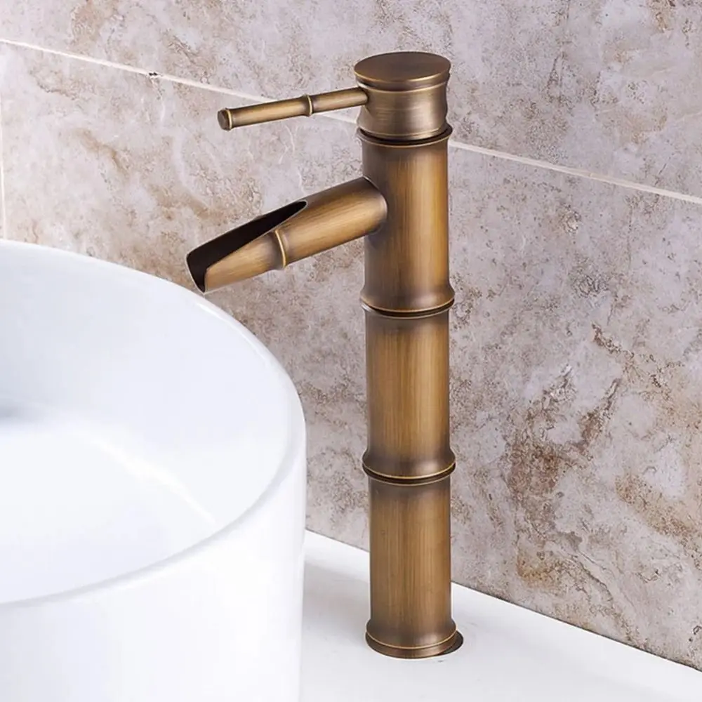 

Brass Bamboo Shape Faucet Deck Mounted Hot and Cold Water Sink Faucet Anti-corrosion Single Handle Vanity Faucet Outdoor Garden