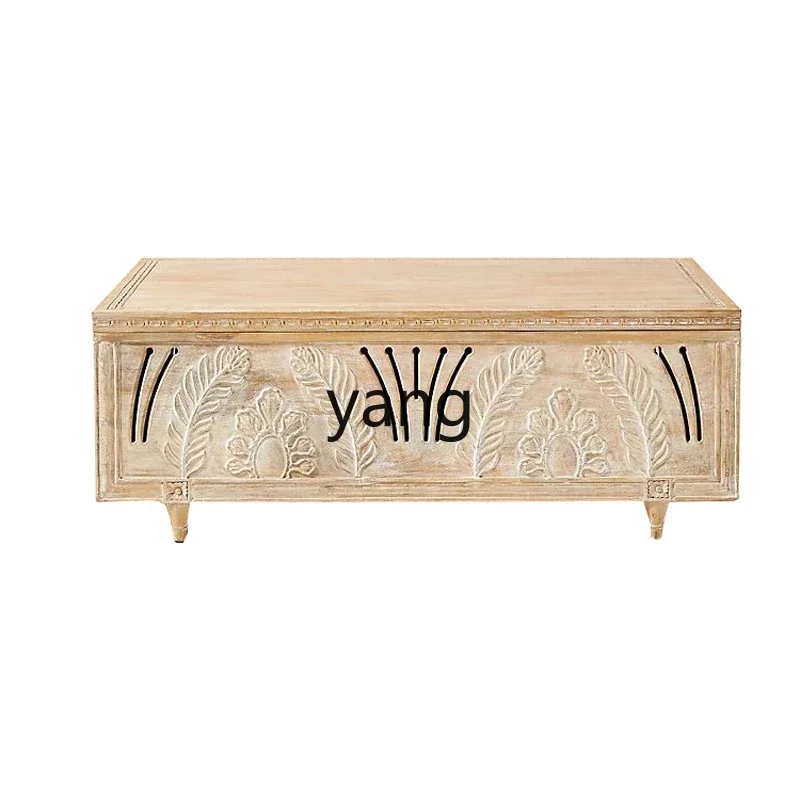 CX  Wood Carved Square Tea Table New Chinese Style Distressed
