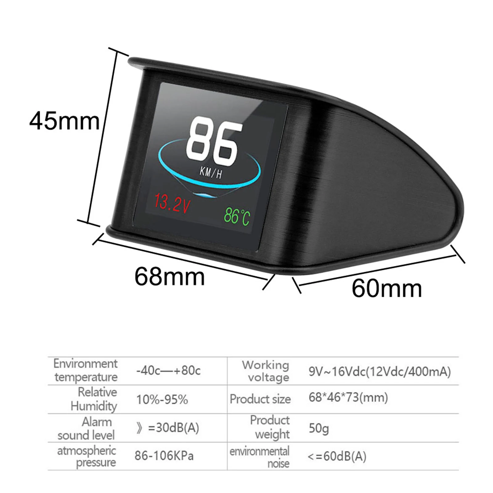 شاشة LCD للسيارة مقاس 2.6 بوصة، شاشة عرض علوية للسيارة، إنذار السرعة الزائدة للجميع