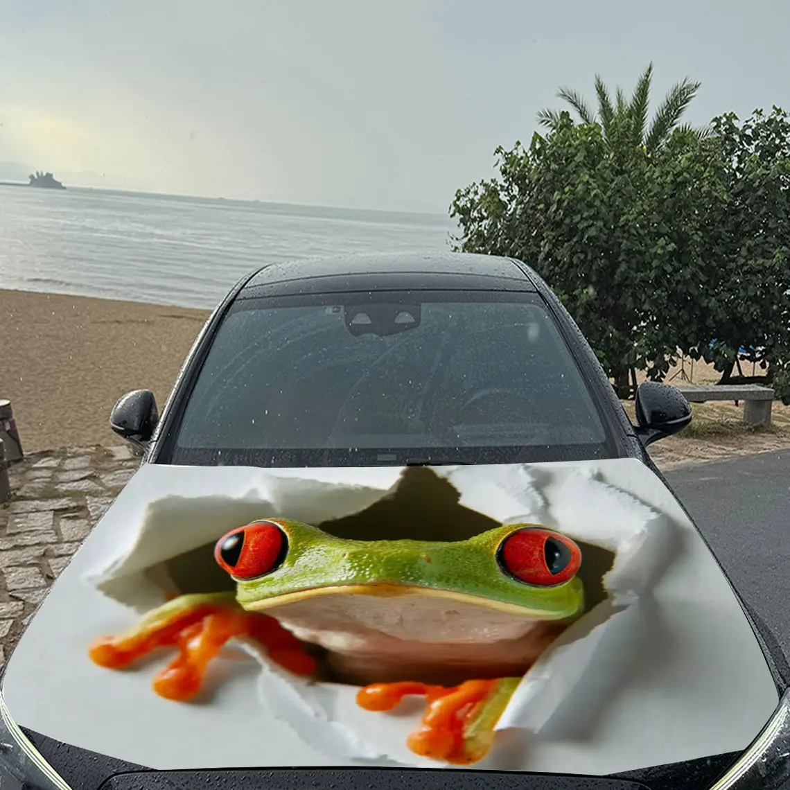 غطاء سيارة من الفينيل بنمط الضفدع اللطيف مقاوم للأشعة فوق البنفسجية، ملصقات زخرفية سهلة الاستخدام، مناسبة للشاحنات وسيارات الدفع الرباعي - متين، وات #5