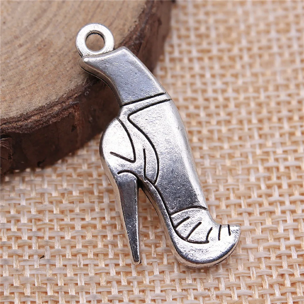 WYSIWYG 3pcs 35x14mm Antique Silver Color High-Heeled Boots Charms Pendant For DIY Jewelry Making Jewelry Craft Findings